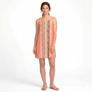 Everly Women’s Sleeveless Round Neck Peach Floral Shift Dress Size M